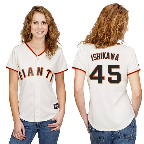 Travis Ishikawa #45 mlb Jersey-San Francisco Giants Women's Authentic Home White Cool Base Baseball Jersey